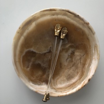 Vintage cocktail roerstaafjes van messing en glas