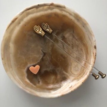 Vintage cocktail roerstaafjes van messing en glas