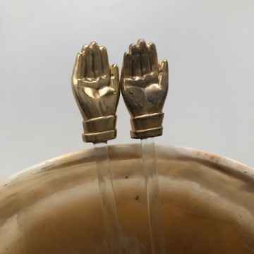 Vintage cocktail roerstaafjes van messing en glas