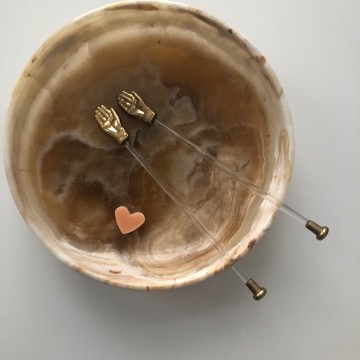 Vintage cocktail roerstaafjes van messing en glas